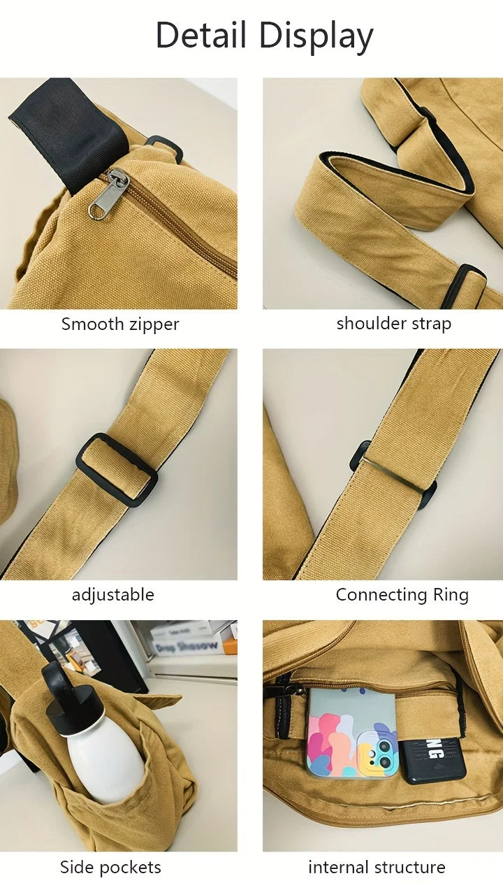 Casual Canvas Messenger Bag Versatile Flip Large Capacity Shoulder Book Bag For Student Adjustable Crossbody Bag For Men Women