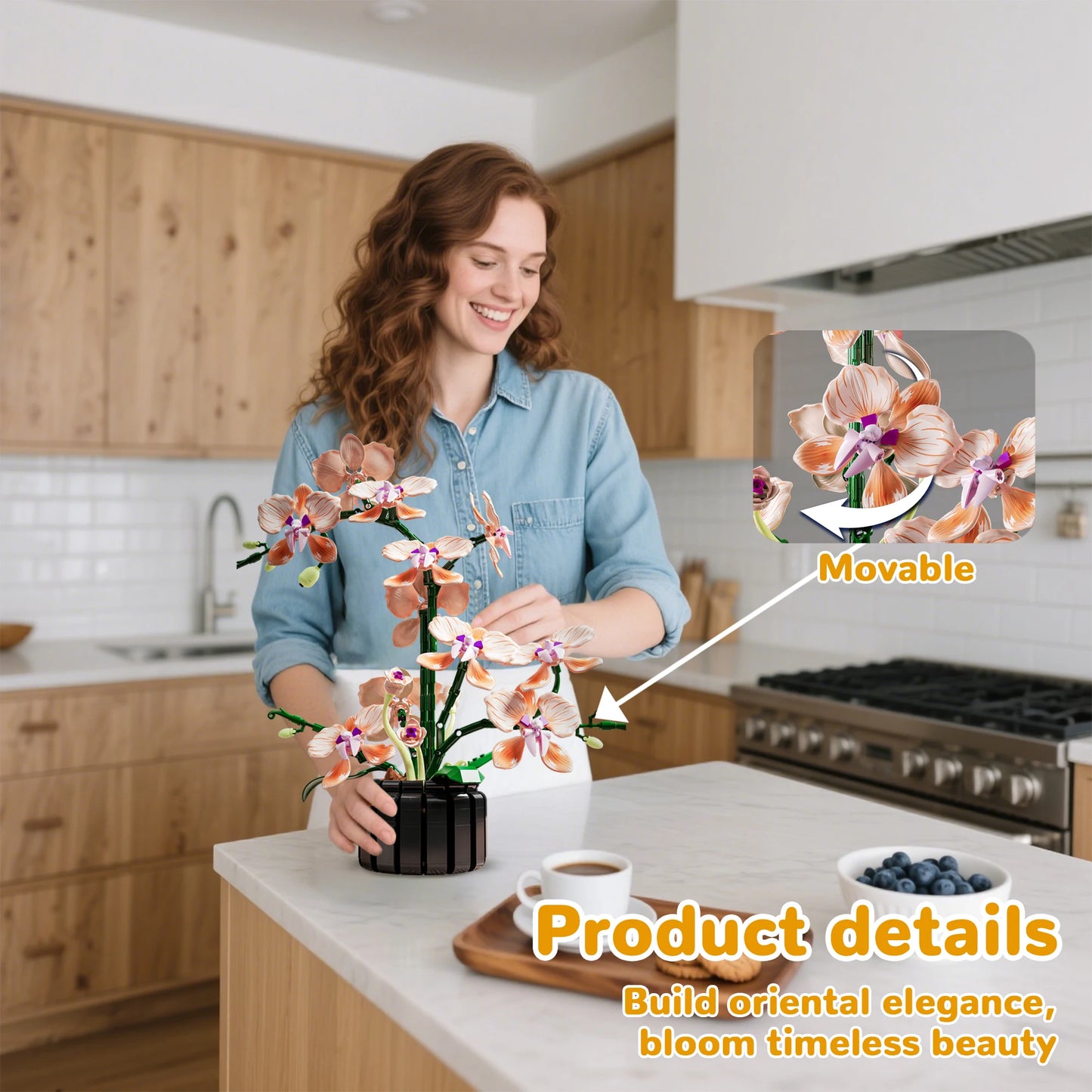 866 PCS Creative Bouquet Orchid Flowers Building Blocks  Romantic Home Decoration Bricks Toys  Valentine's Day Gift 10311