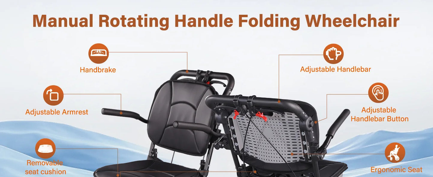 Premium Lightweight Transport Wheelchair for Seniors & Adults, Ergonomic Folding Travel Wheelchair with Adjustable Caregiver