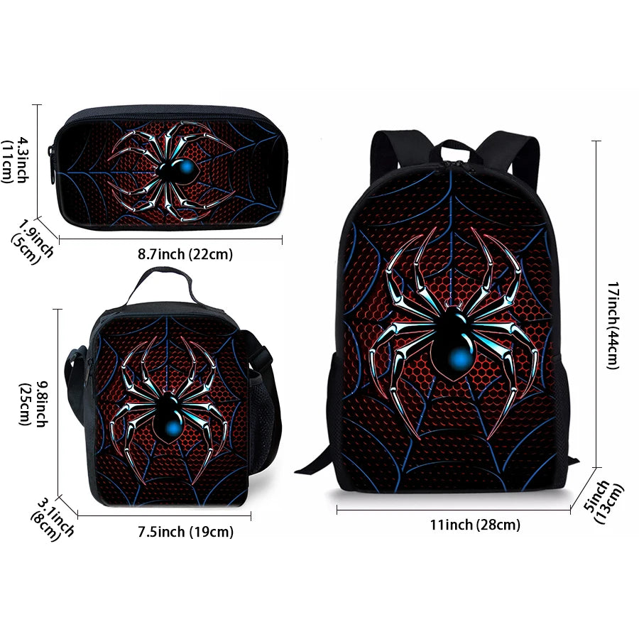 Spider Pattern Three Piece Set Backpacks For Boy And Girls Best Gifts 3D Cartoon School Backpack For Children