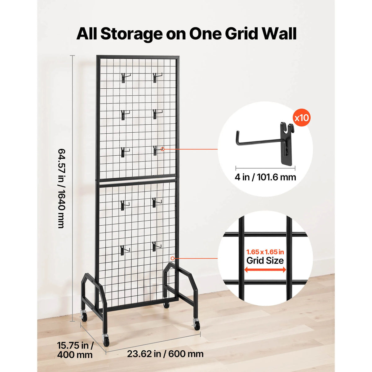 SucceBuy Wire Grid Wall Display Rack With Mobile Wheels