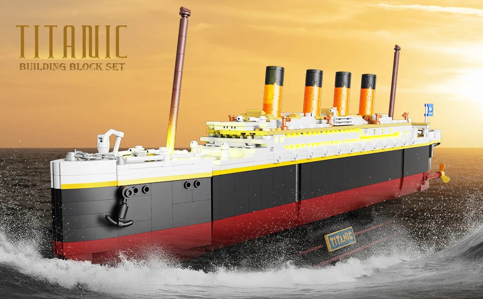 Titanic Building Set with LED-2 in 1 Titanic Ship Mini Block Ship Model with Glacier Display Stand Toy Gift for Adults Kids10+