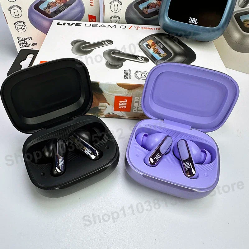 Original JBL Live Beam 3 True Wireless Bluetooth Earbuds with LED Smart Display Box Headphone Noise Cancelling Earphones Beam3