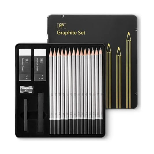 - Drawing Sketching Pencil Set, 19 pcs, Graphite Pencils 10B-6H Graphite Sticks, Erasers, Metal Sharpener, for Drawing, Sketchi