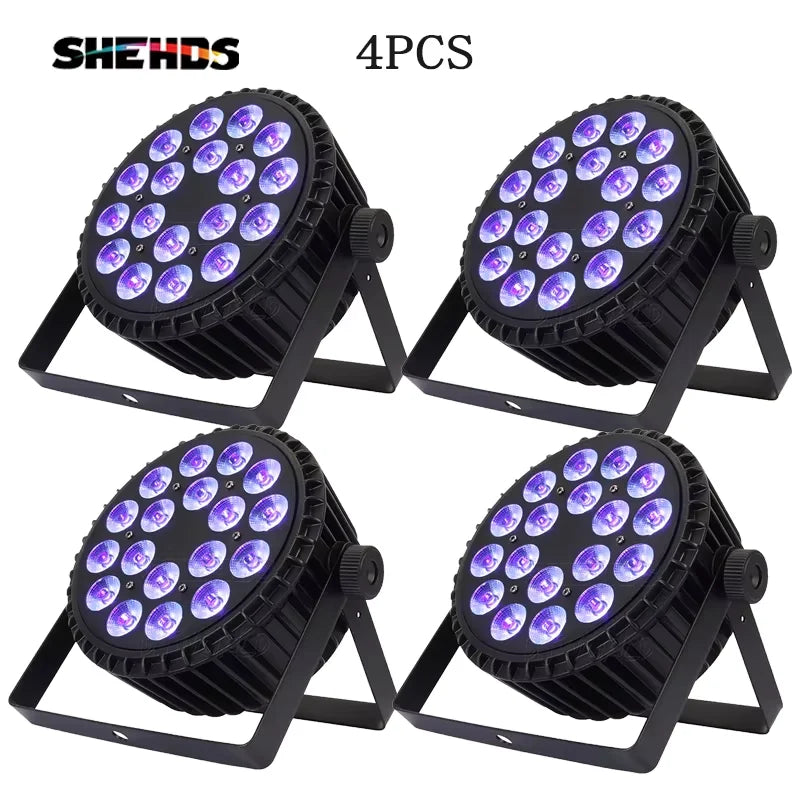 SHEHDS 4PCS Aluminum Alloy LED Flat Par 18x12W RGBW/18x18W RGBWA+UV LED Lighting DMX512 Disco Christmas Lights DJ Audience
