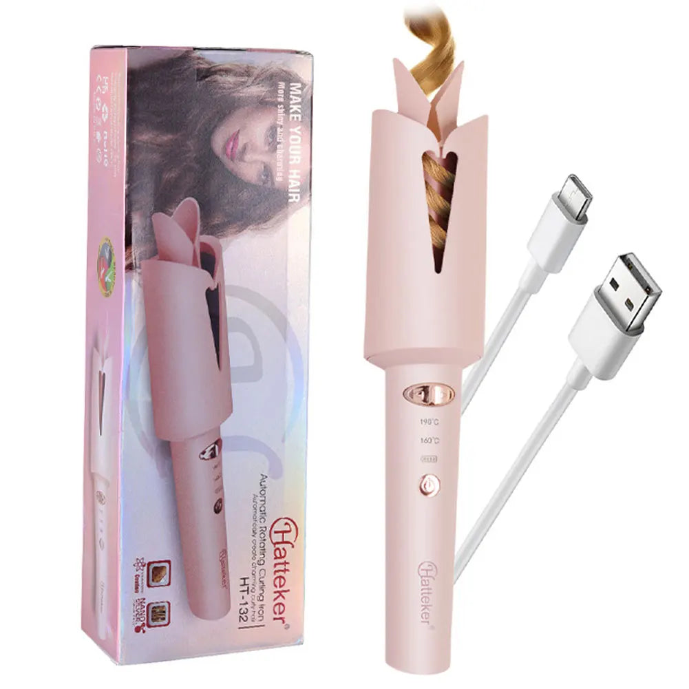 Hatteker Ceramic Negative Ion Automatic Rotating Hair Curler USB Chargeable Styling Tool for Beautiful Curls