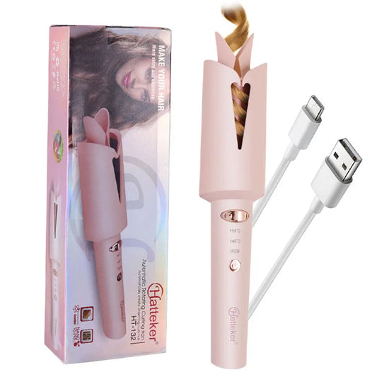Hatteker Ceramic Negative Ion Automatic Rotating Hair Curler USB Chargeable Styling Tool for Beautiful Curls