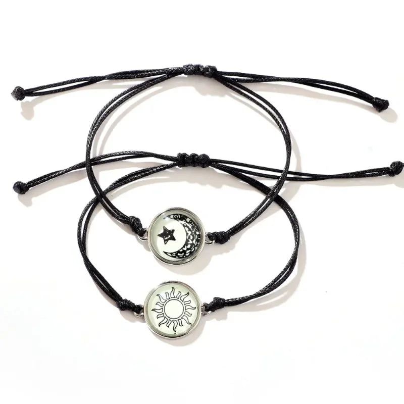 New Moon and Sun Love Time Gem Glow Couple Bracelet - Hand-woven Rope for Couples