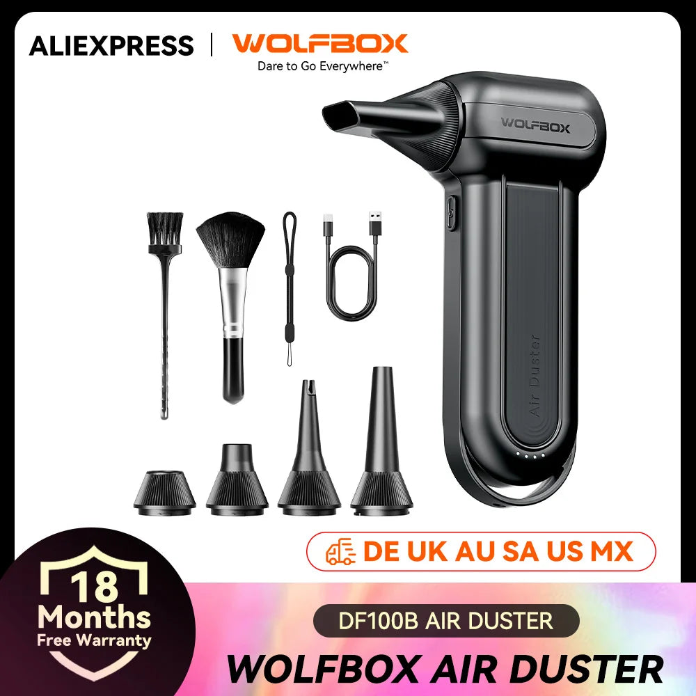 WOLFBOX DF100(MF100-BLACK) Portable Fan Blower Powerful Wireless Air Blower Air Duster Speed Adjustable for Car/PC/Home/Outdoor