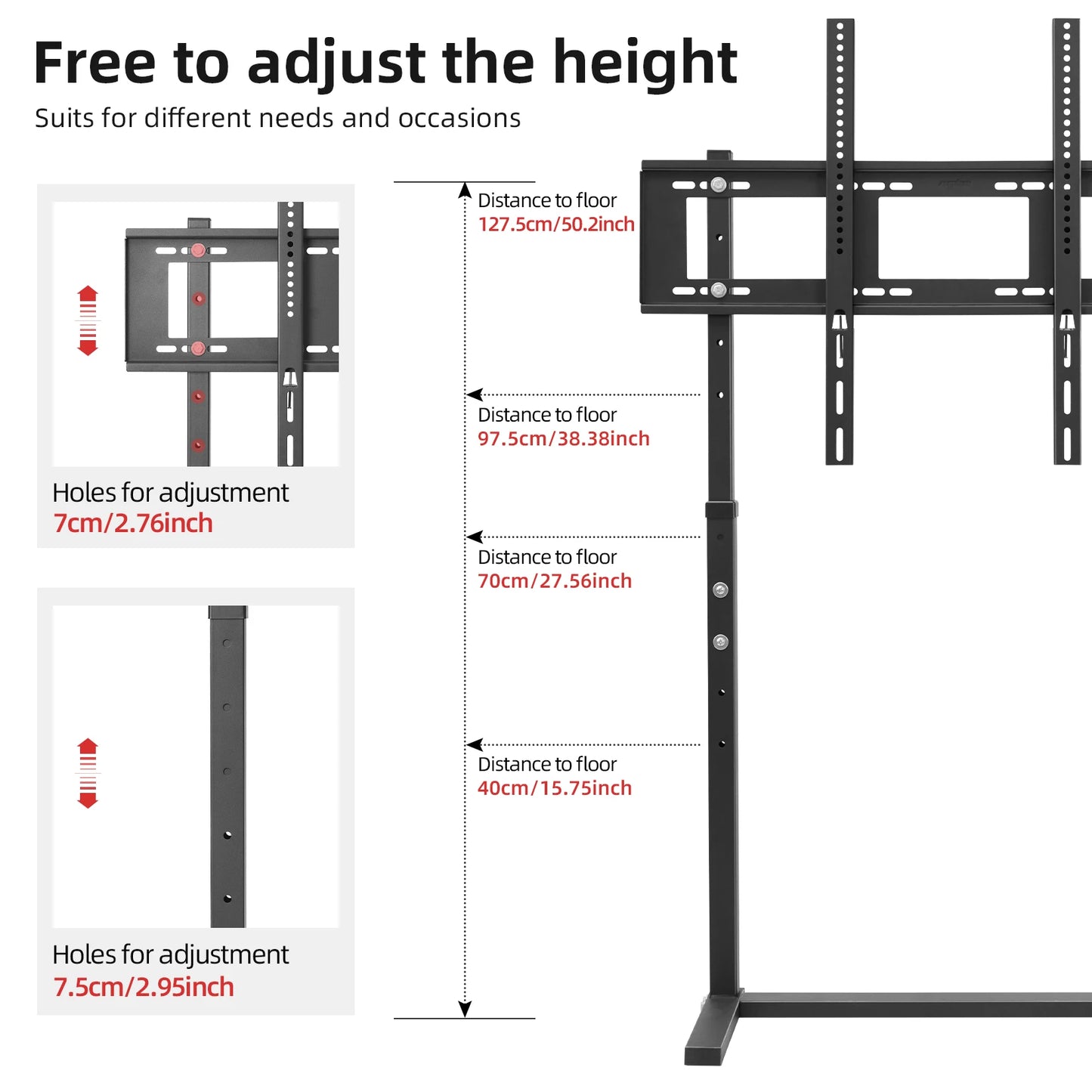 Metal Floor TV Stand Bracket Free Standing TV Mount Height Adjustable for 32-100 Inch LED LCD