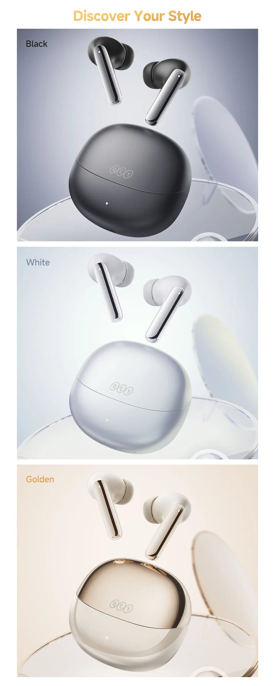 QCY MeloBuds Pro ANC Bluetooth 5.3 Earphones Wireless 46dB Hybrid ANC Hi-Res LDAC Earbuds 6 Mic Headphones 34H In-Ear Detection