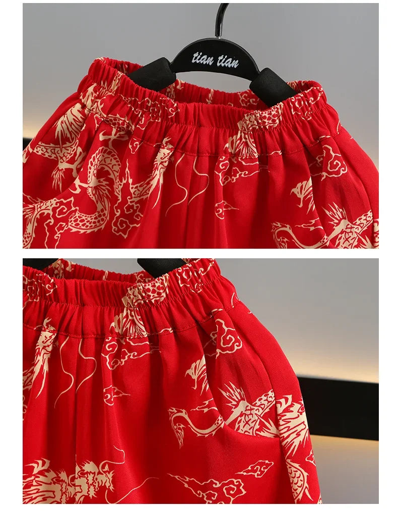 Fashion Baby Tang Costume Tops Pants Two-piece Set Boy Outfit Casual Children's Sets Summer Tweens Boys Hanfu Suit Kids Clothing