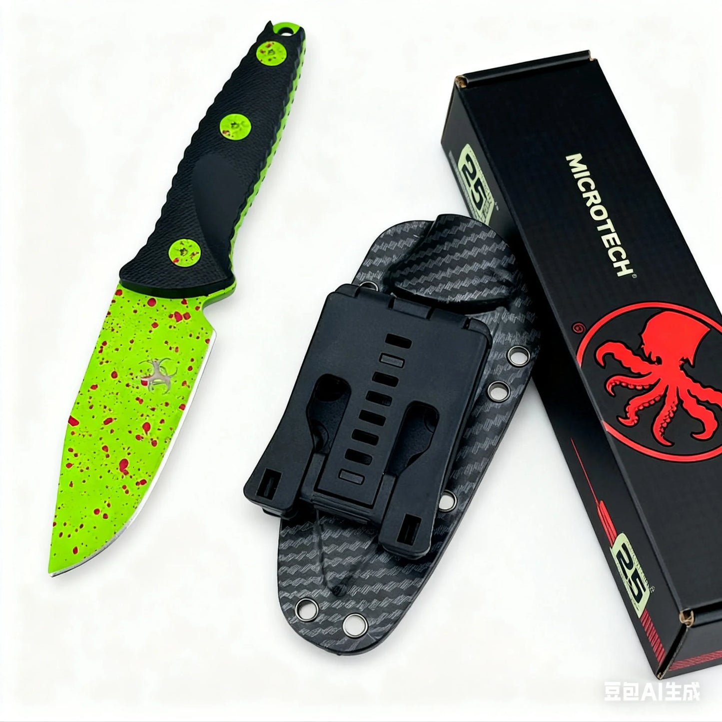 Fixed Blade Knife with 8Cr13Mov Steel Blade Nylon Fiber Handle Full-Tang with Kydex Sheath, Durable Outdoor Fishing Tool EDC