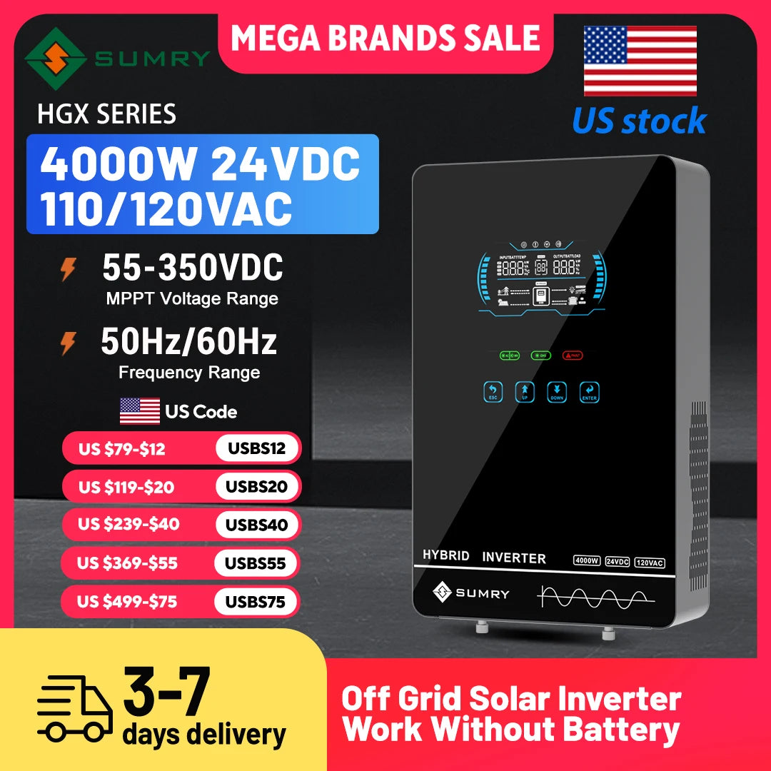 SUMRY Hybrid Solar Inverter 4000w 24V 140A Over-load Protection Pure Sine Wave Solar Inverter 5600W MPPT Solar Charger