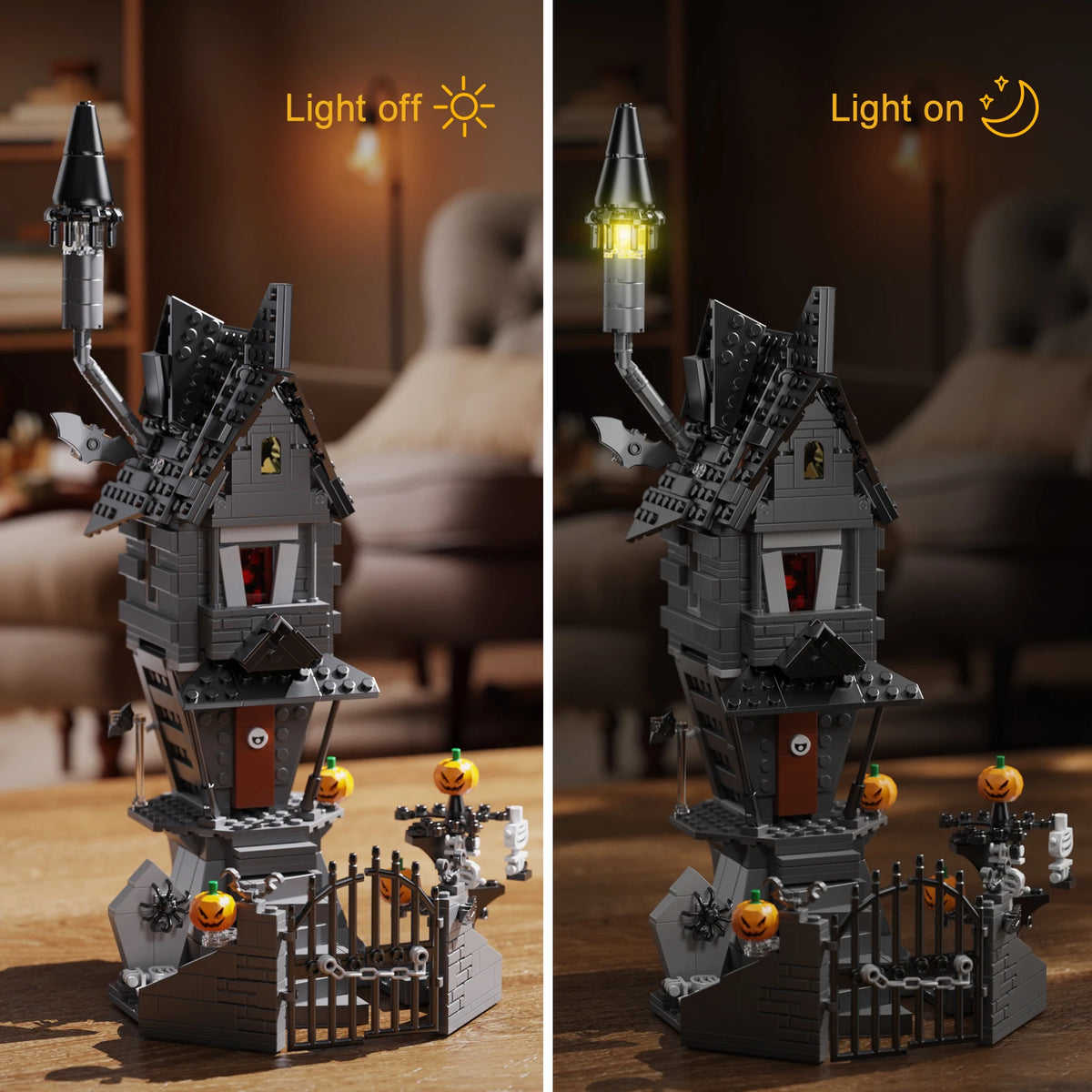 BuildMoc Halloween Nightmare House Building Blocks Set Pumpkin Ghost Skeleton Hut Bricks Toys Children Christmas Birthday Gifts