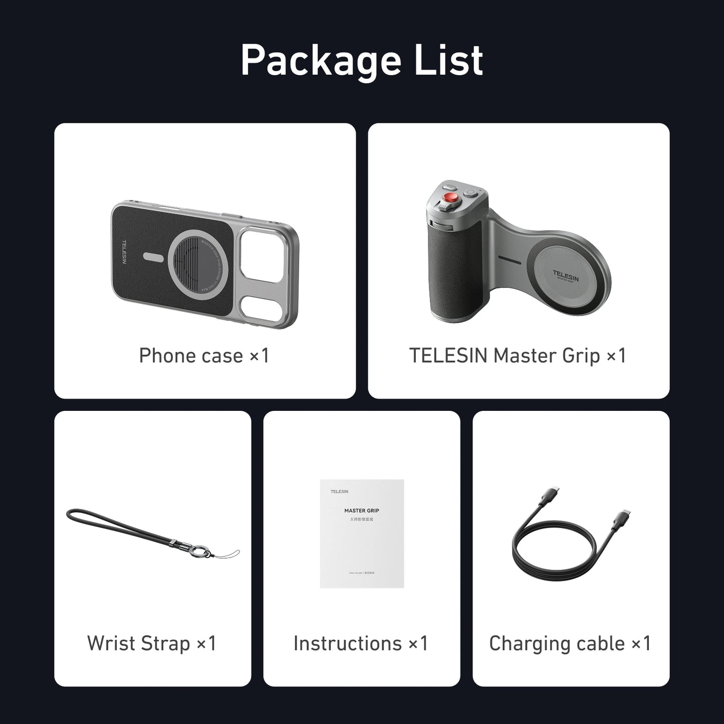 TELESIN Master Grip Set for iPhone17 Pro Pro Max Magnetic Phone Camera Hand Grip Holder 3200Mha Powerbank with Wireless Charging