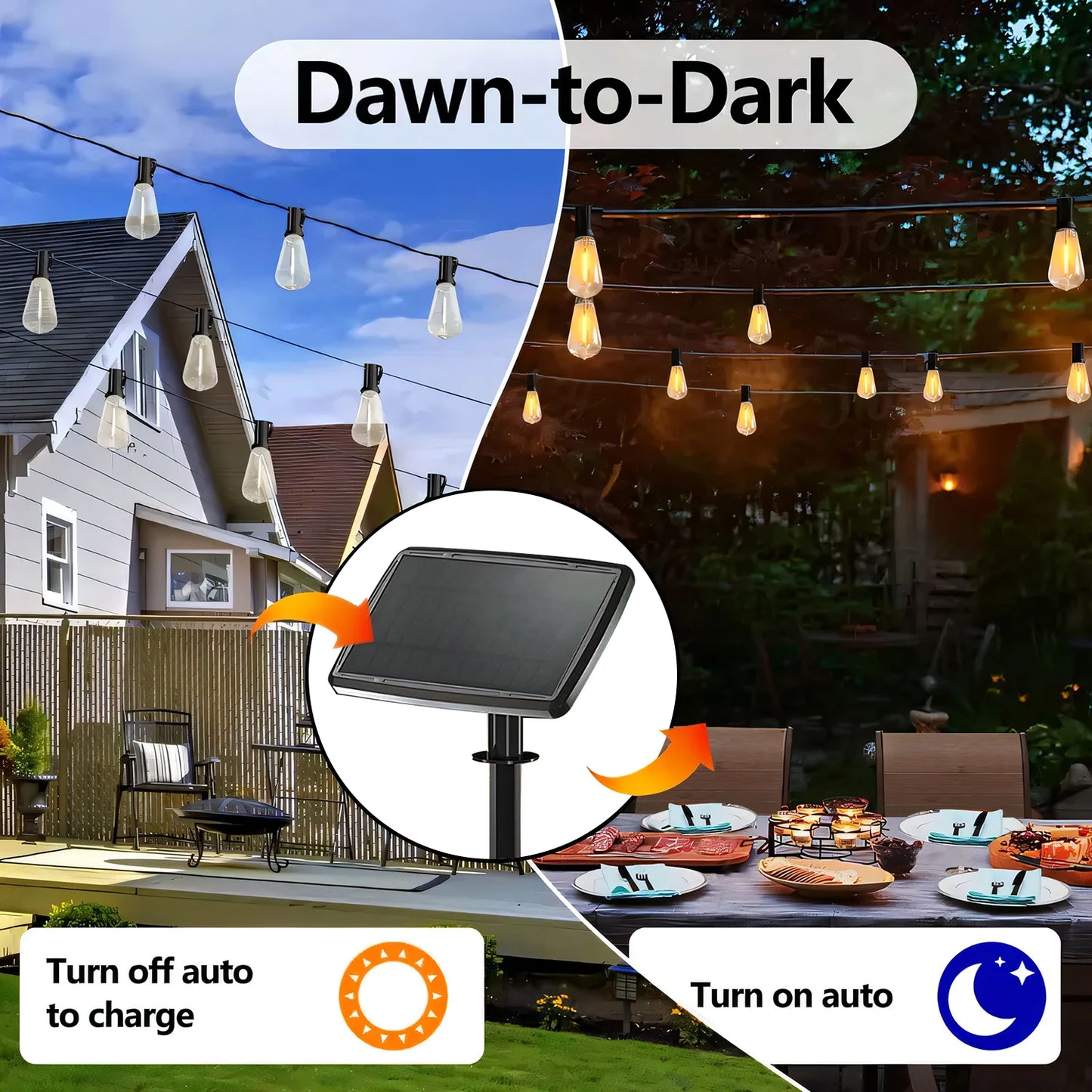 ST38 Solar String Lights 100FT Outdoor, 24 E12 LED Bulbs 2700K Warm White, Waterproof Shatterproof Black Wire Patio Lights