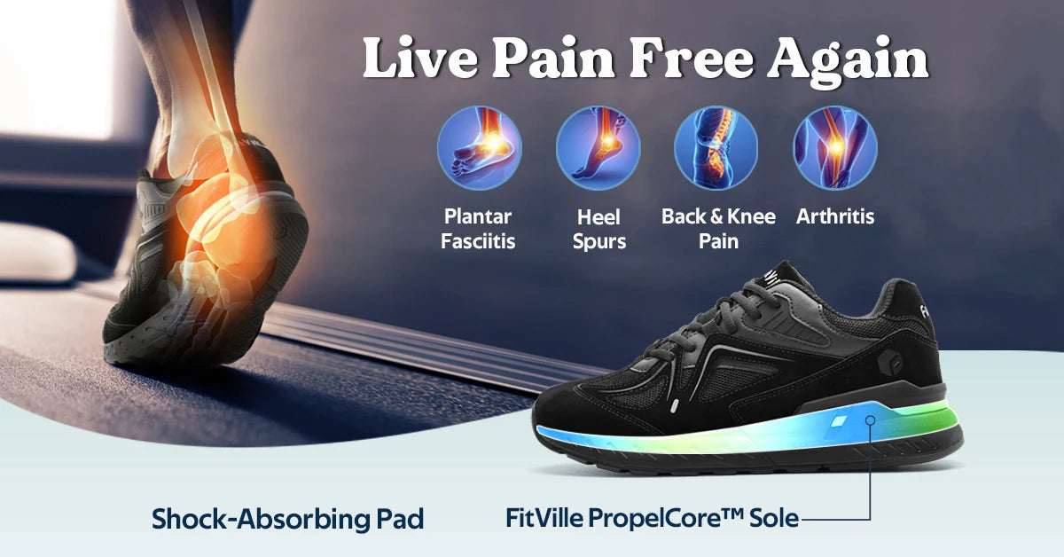 FitVille Men's Walking Shoes Extra Wide Lightweight Sneakers for Flat Feet Arch Fit Heel Pain Relief Non-Slip Running Shoes
