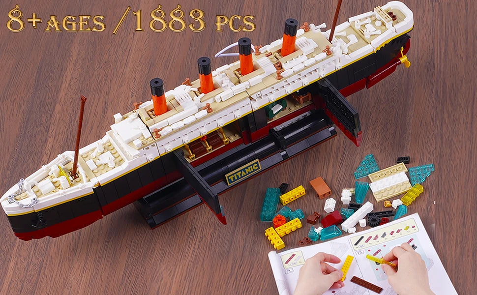 Titanic Building Set with LED-2 in 1 Titanic Ship Mini Block Ship Model with Glacier Display Stand Toy Gift for Adults Kids10+