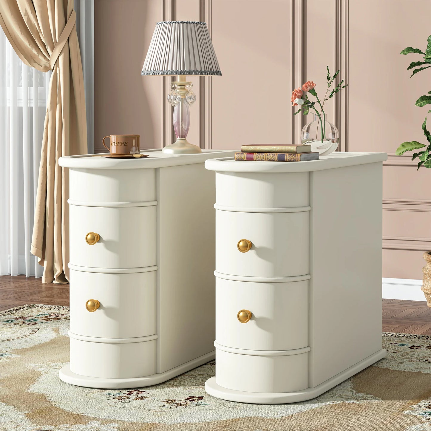 Tribesigns End Table Round Solid Wood Sofa Bedside Narrow Bedroom Side Table Nightstand with Drawer