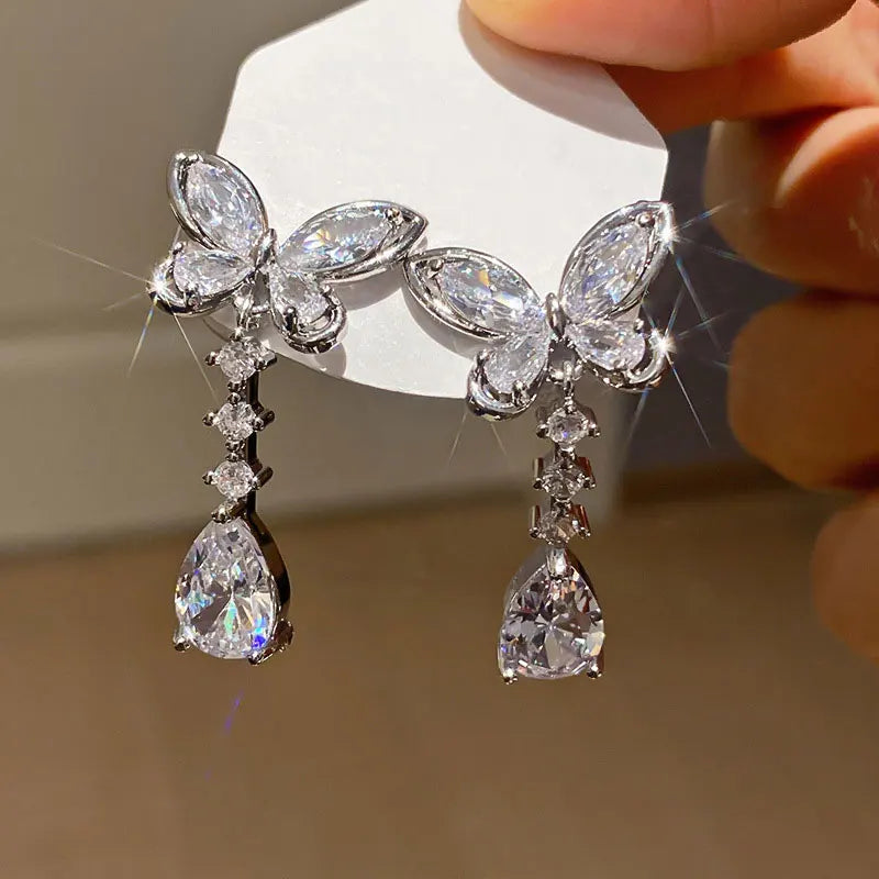 OXTAO Sweet Butterfly-Style Moissanite&CZ Earrings for Women Girl Lab Imitation Diamond Tassels Drop Earrings Jewelry Gifts 14K Gold Filled