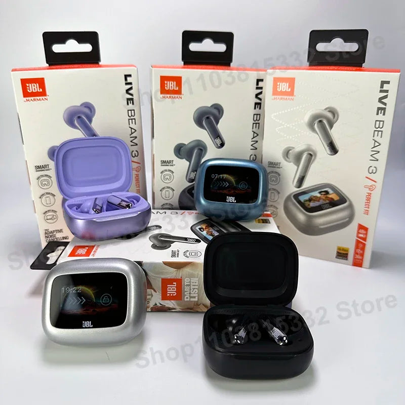 Original JBL Live Beam 3 True Wireless Bluetooth Earbuds with LED Smart Display Box Headphone Noise Cancelling Earphones Beam3