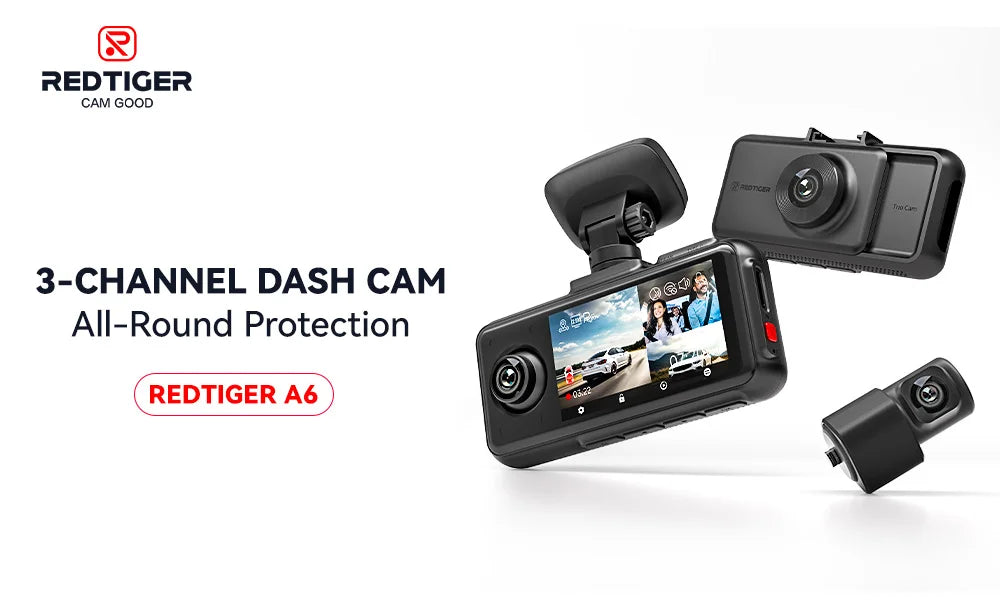 REDTIGER A6 3 Cameras Front/Cabin/Rear Cam 4K Dash Cam Built-in 5.8Ghz WiFi GPS Car DVR Night Vision Parking Monitor 3 Cameras