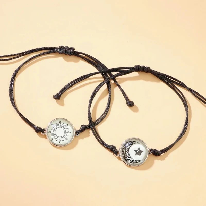 New Moon and Sun Love Time Gem Glow Couple Bracelet - Hand-woven Rope for Couples