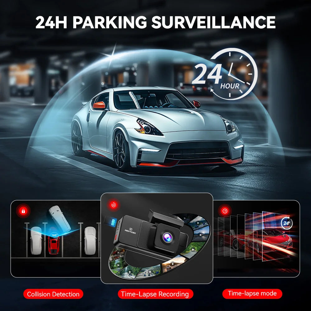 REDTIGER A3  3 Cameras Front/Cabin/Rear Cam Dash Cam Dash Camera Built-in 5.8Ghz WiFi GPS Car DVR Night Vision Parking Monitor