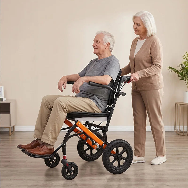 Premium Lightweight Transport Wheelchair for Seniors & Adults, Ergonomic Folding Travel Wheelchair with Adjustable Caregiver