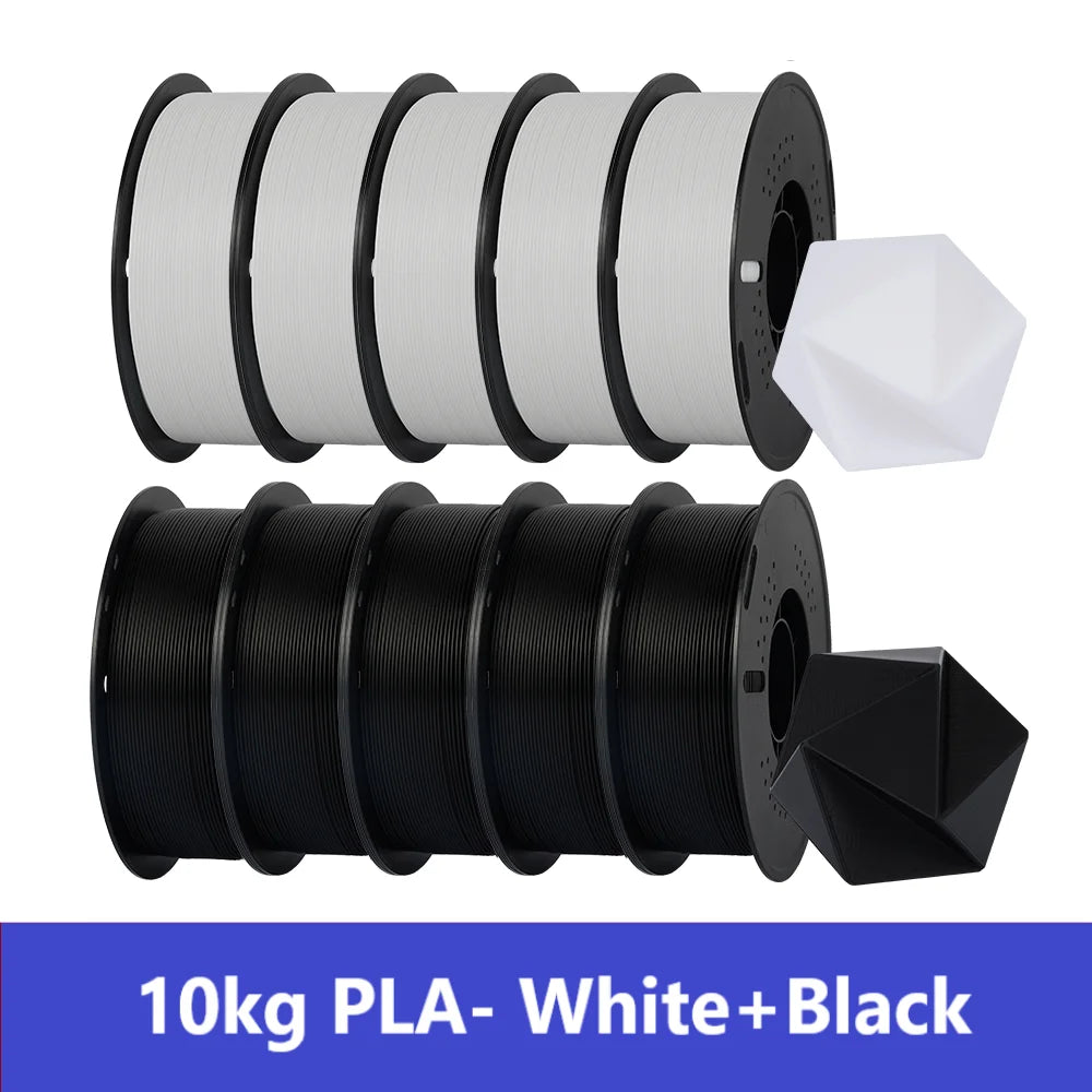 KINGROON 10KG PLA/PETG Filament 1.75mm Black White Gray 3D Printer Filament No Bubbles Plastic 10 Rolls Wholesale