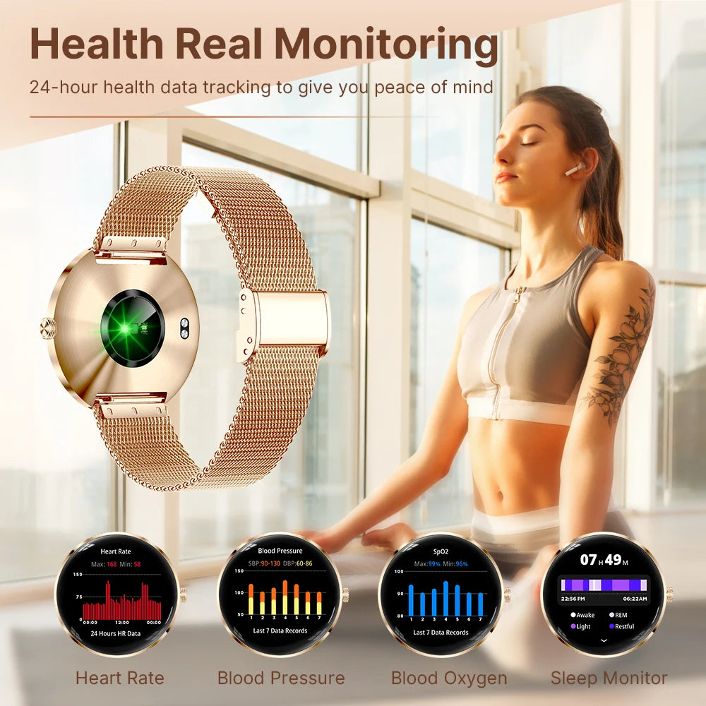 MEVADEN 1.43" AMOLED Screen Women Smart Watch 8.5mm Ultra-thin Stainless Steel Luxury Smartwatch Health Monitor Sport Watch H33