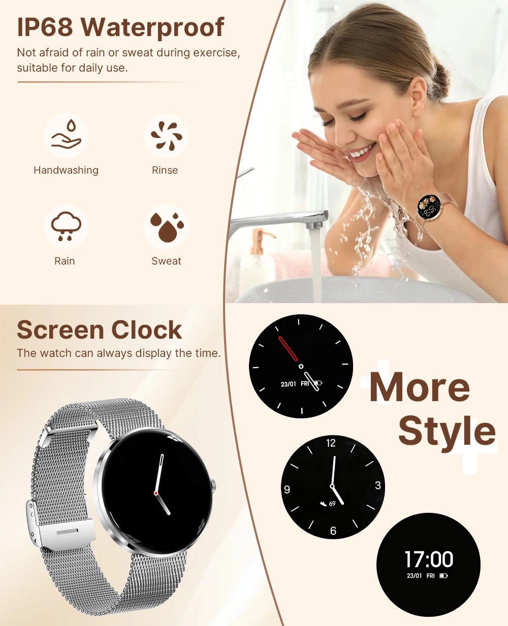 MEVADEN 1.43" AMOLED Screen Women Smart Watch 8.5mm Ultra-thin Stainless Steel Luxury Smartwatch Health Monitor Sport Watch H33