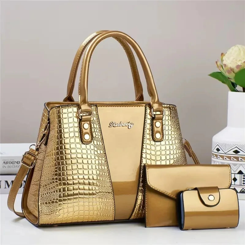3pcs Set PU Crocodile Embossed Women'S Bag Set, Lightweight Women'S Shoulder Bag, Crossbody Bag, Large Capacity Women'S Handbag