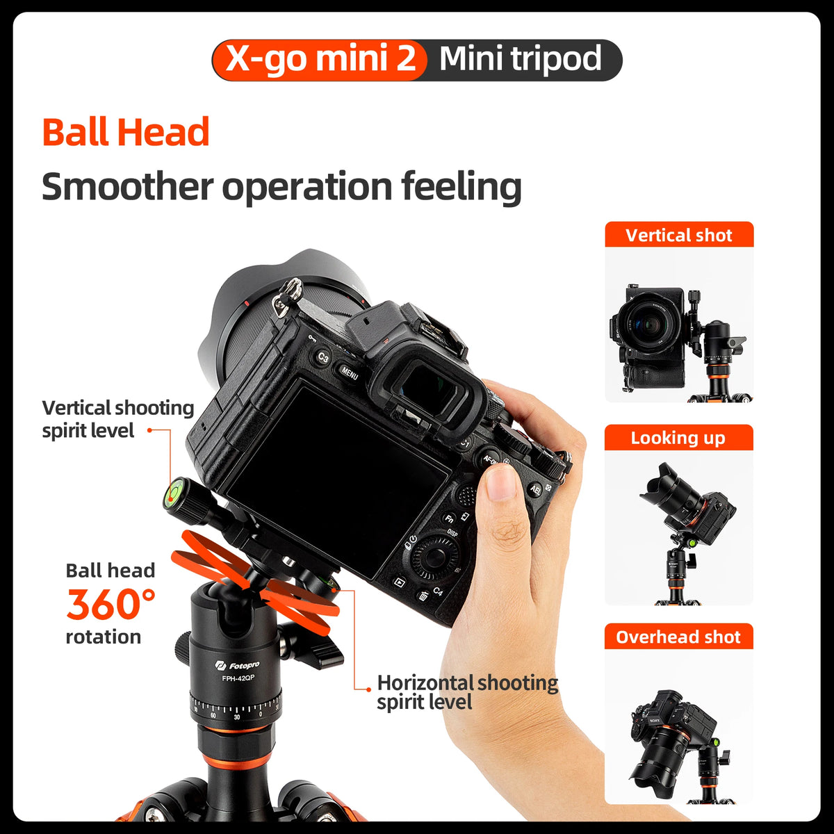Fotopro Mini Tripod Portable Desktop Carbon Fiber Travel Tripod for Camera with Ball Head X-GO MINI2