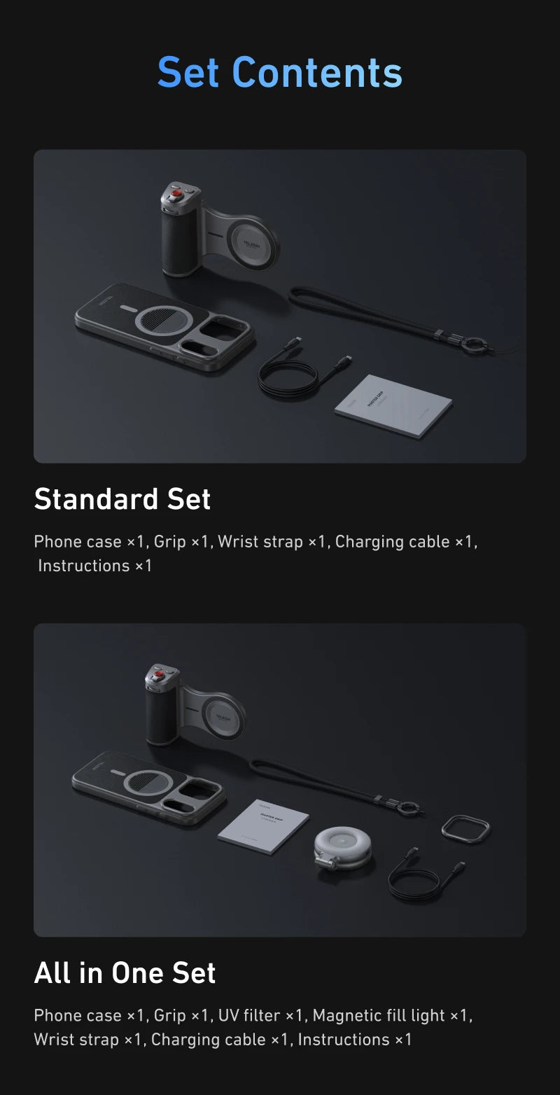TELESIN Master Grip Set for iPhone17 Pro Pro Max Magnetic Phone Camera Hand Grip Holder 3200Mha Powerbank with Wireless Charging
