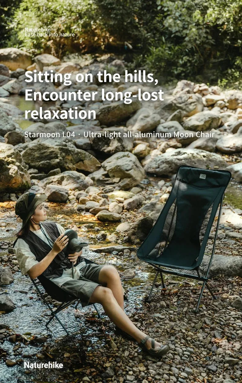 Naturehike Ultralight Folding Chair L04 150kg Load Capacity for Fishing Picnic Outdoor Hiking Moon Chair Portable Relax Chair