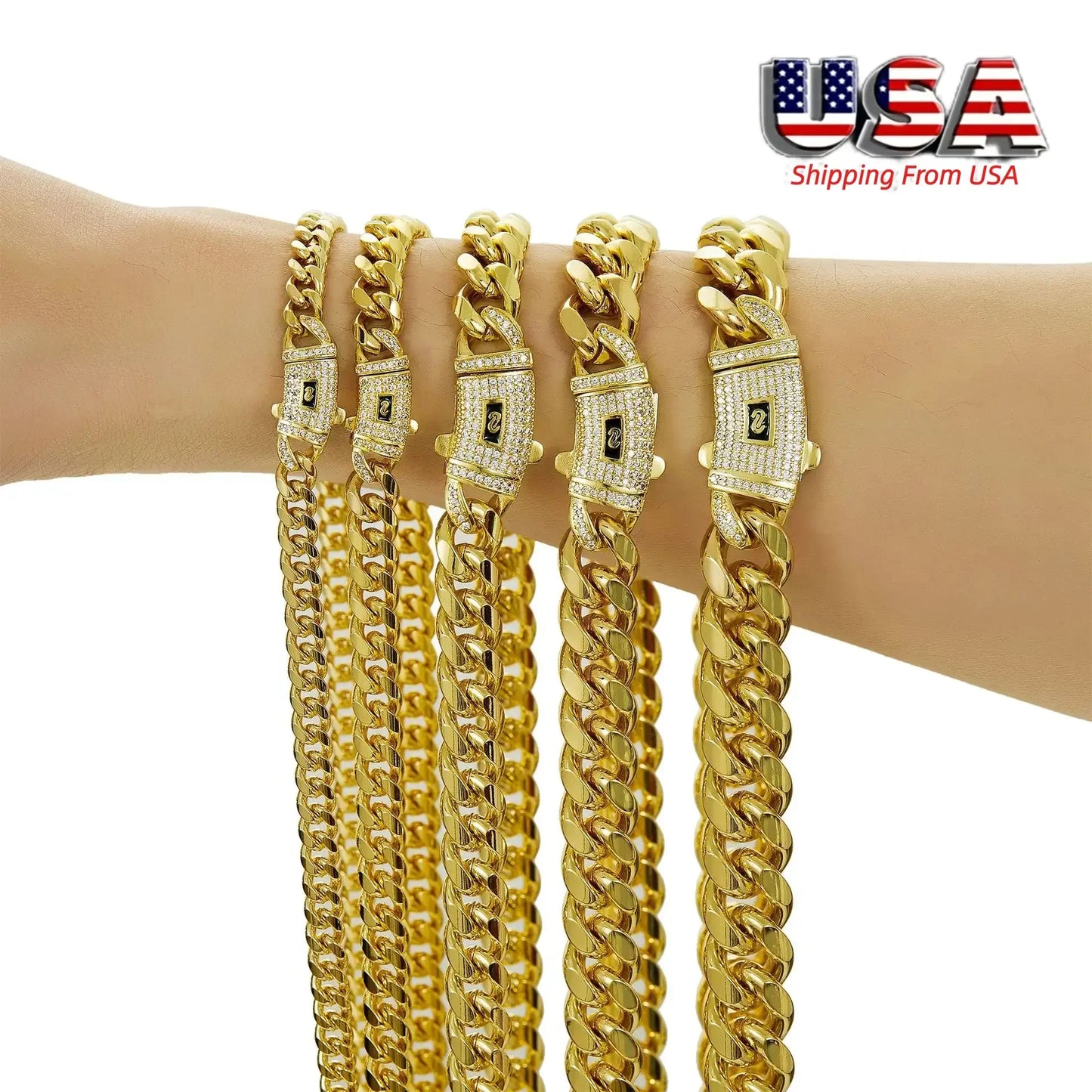 Stainless Steel Cuban Link Necklace With CZ Zircon Box Lock