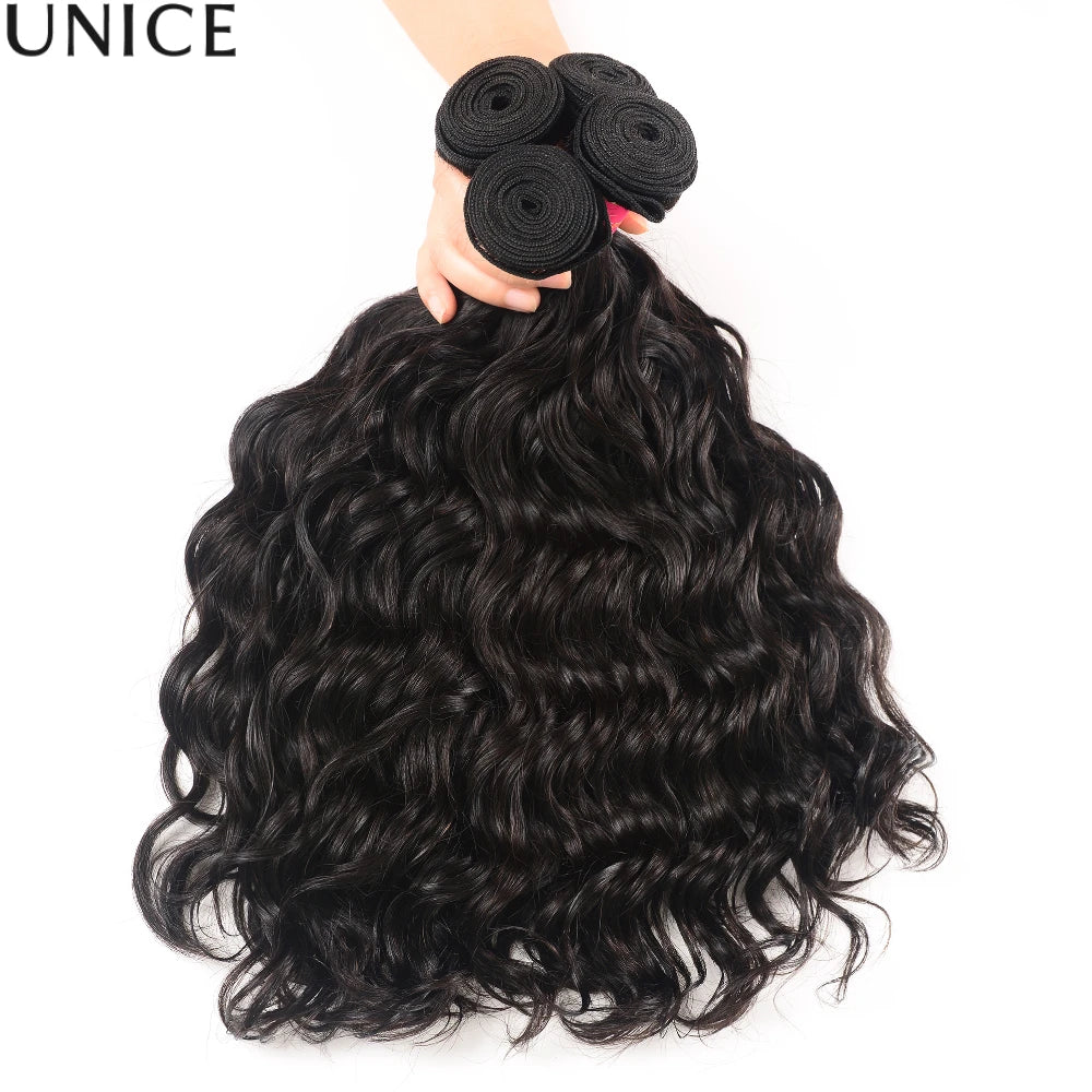 UNice Natural Wave Human Hair Bundles Natural Black 100% Human Hair Bundles 100Grams Bundle Virgin Hair Extension 1/3 Pcs