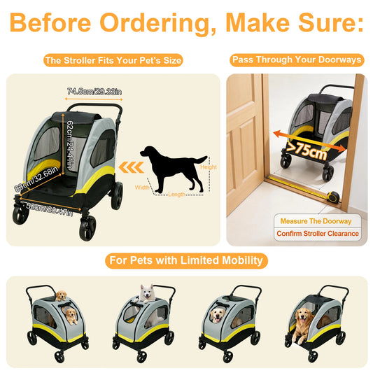 Premium Dog Stroller Pram 4 Wheel Foldable Cart Travel Walk Pet Jogger Wagon for Small Medium Large Dogs