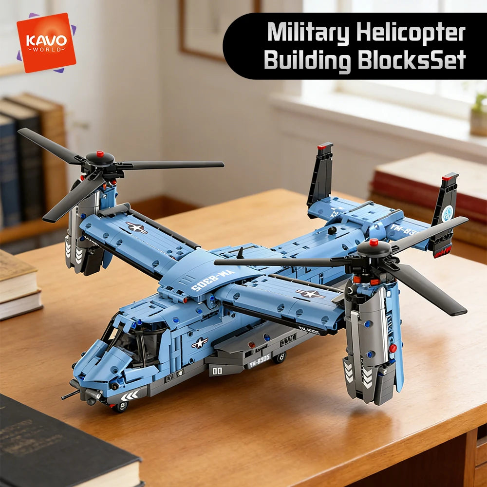 KAVOWORLD 1486PCS Military V-22 Transport Aircraft Helicopter Building Blocks Set STEM Gift DIY Assembly Airplane Bricks Toys