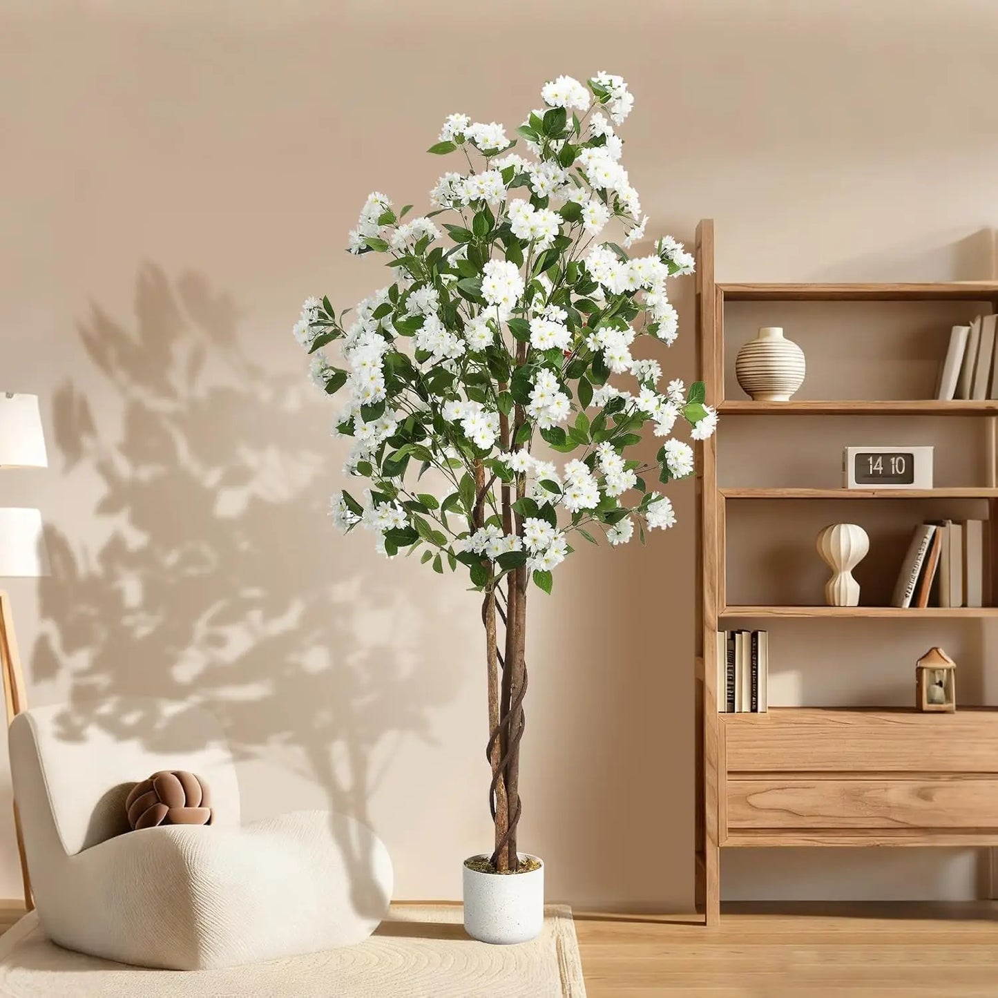 Artificial Osmanthus Tree, Tall Potted Fake Osmanthus Trees, Faux Plant in Planter with Lifelike Flowers for Home Office Decor