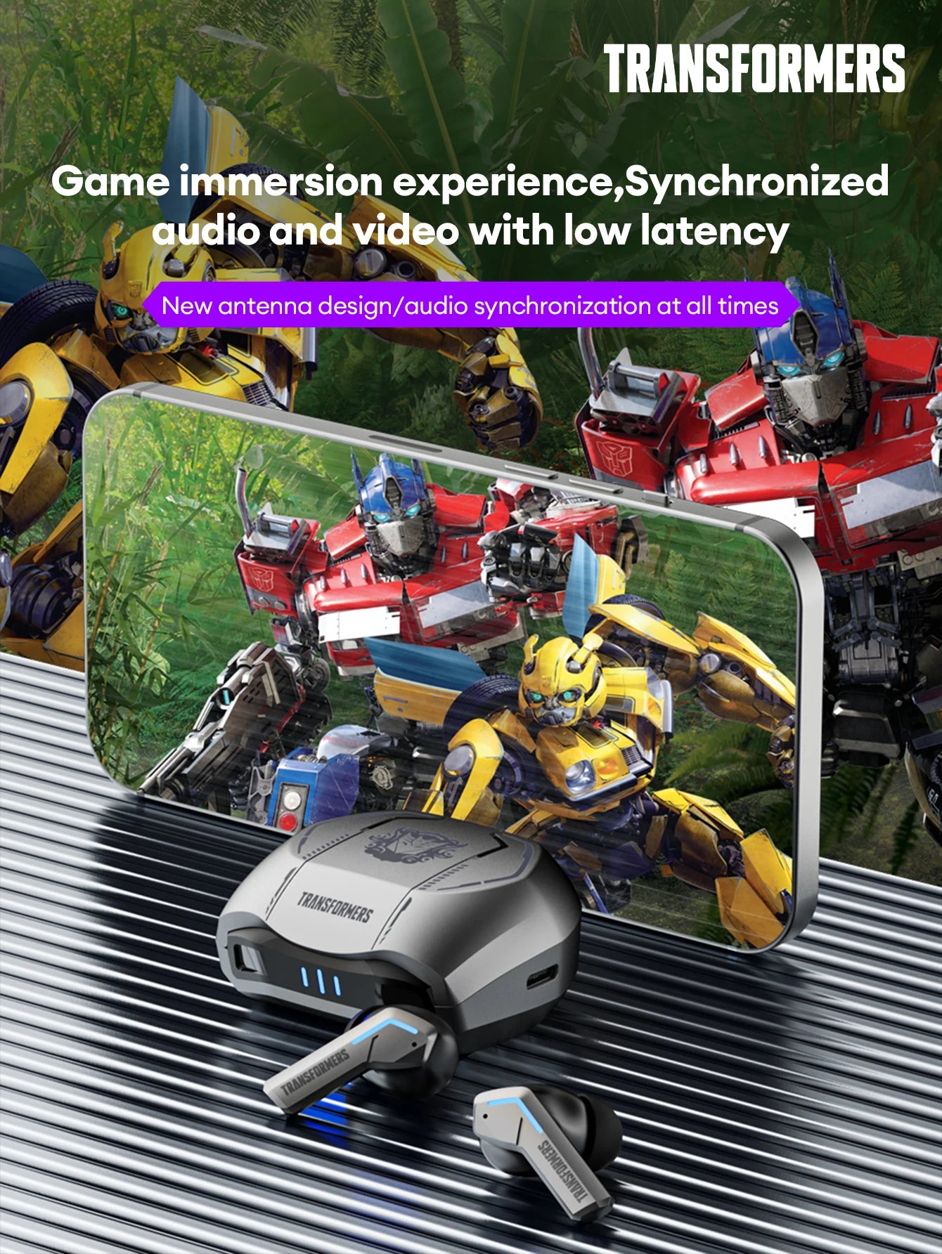 Ship From US Transformers TF-T06 Bluetooth Earphones Gaming Headset Low Latency with Mic Headphones HD Call Wireless Earbuds