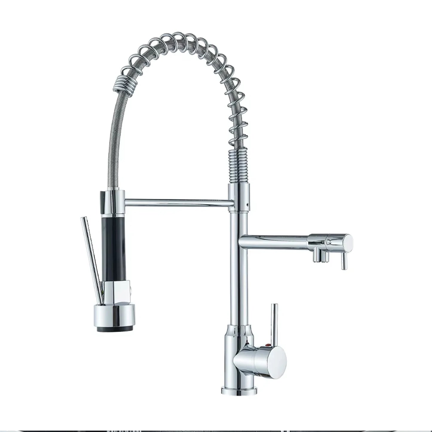 Black Spring Pull Down Stainless Steel Kitchen Sink Faucet Hot Cold Water Mixer Crane Tap with Dual Spout 360° Rotation Faucet