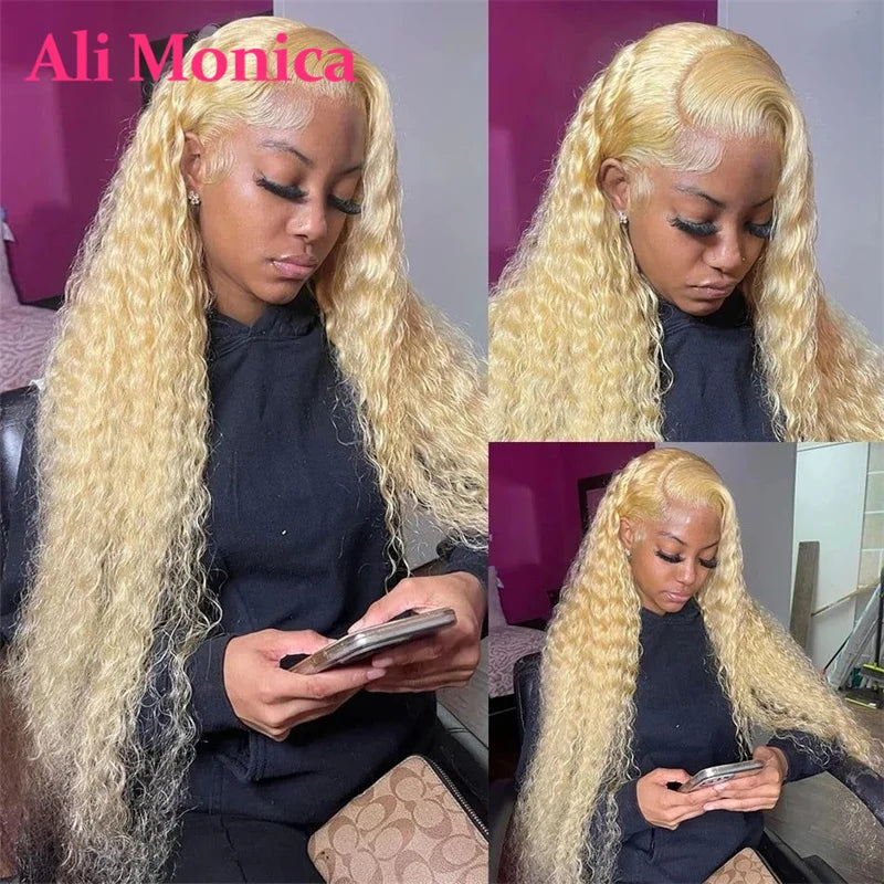 613 Blonde Deep Wave Human Hair Bundles 30 32 inch Long Remy Brazilian Curly Blonde Hair 1 3 4 Bundle Deals Free Shipping  Weave