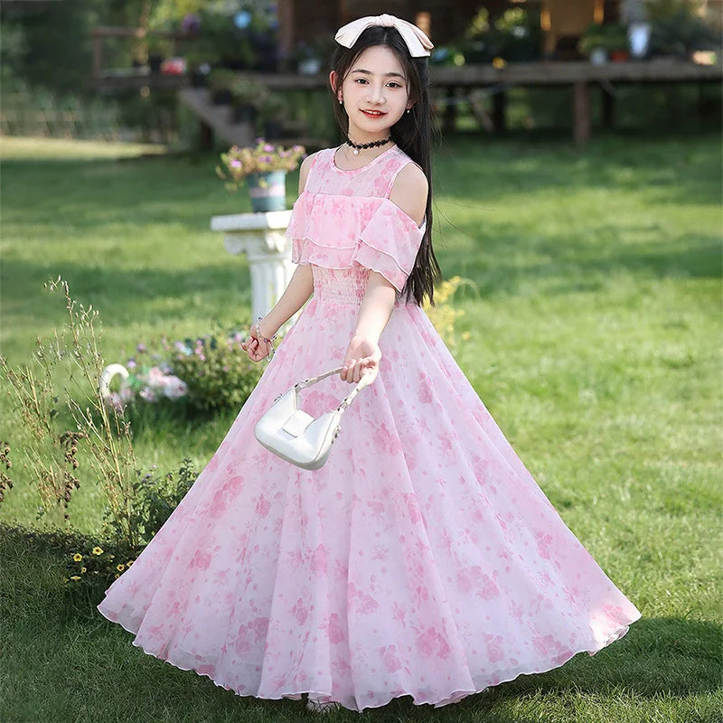 Fashion Chiffon Boho Girls Dresses Bohemian Beach Kids Clothing Vestido Girl Outfit Robe Fille Casual Maxi Children Dress Summer