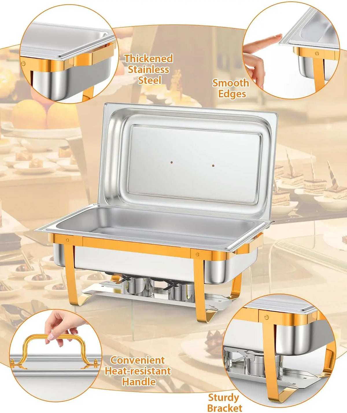 Tacleekii 2 4 6 Pack Chafing Dishes Buffet Set 8QT Rectangle Catering Food Warmers Complete Set Stainless Steel Buffet Servers and Warmers with Lid Complete Set for Parties Banquets Weddings