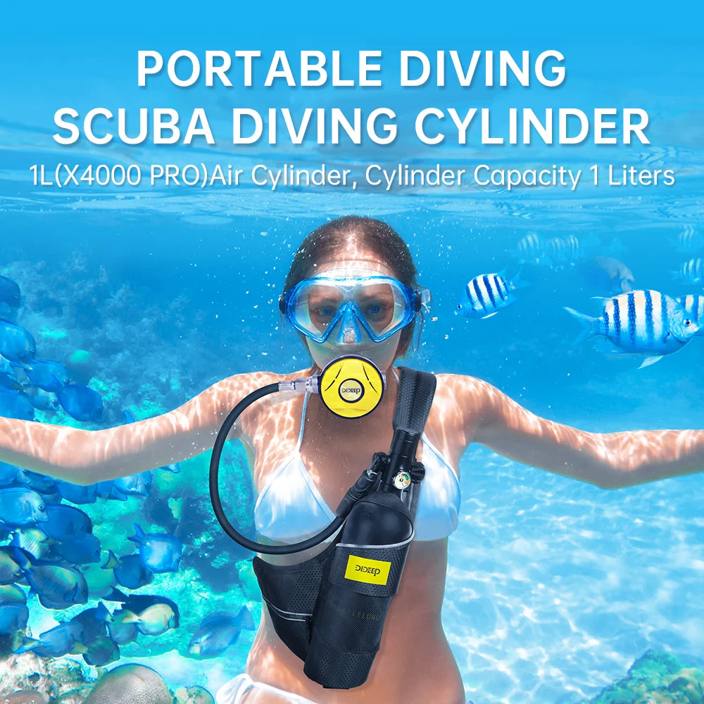 DIDEEP 1Liter Mini Scuba Diving Tank Set, 15-20Mins Underwater Diving Cylinder, Easy to Use, Portable Lungs Bottle with 3000 PSI,Summer Diving for Cooling off ,Suitable for Outdoor Activities and Travel,Summer Diving for Cool
