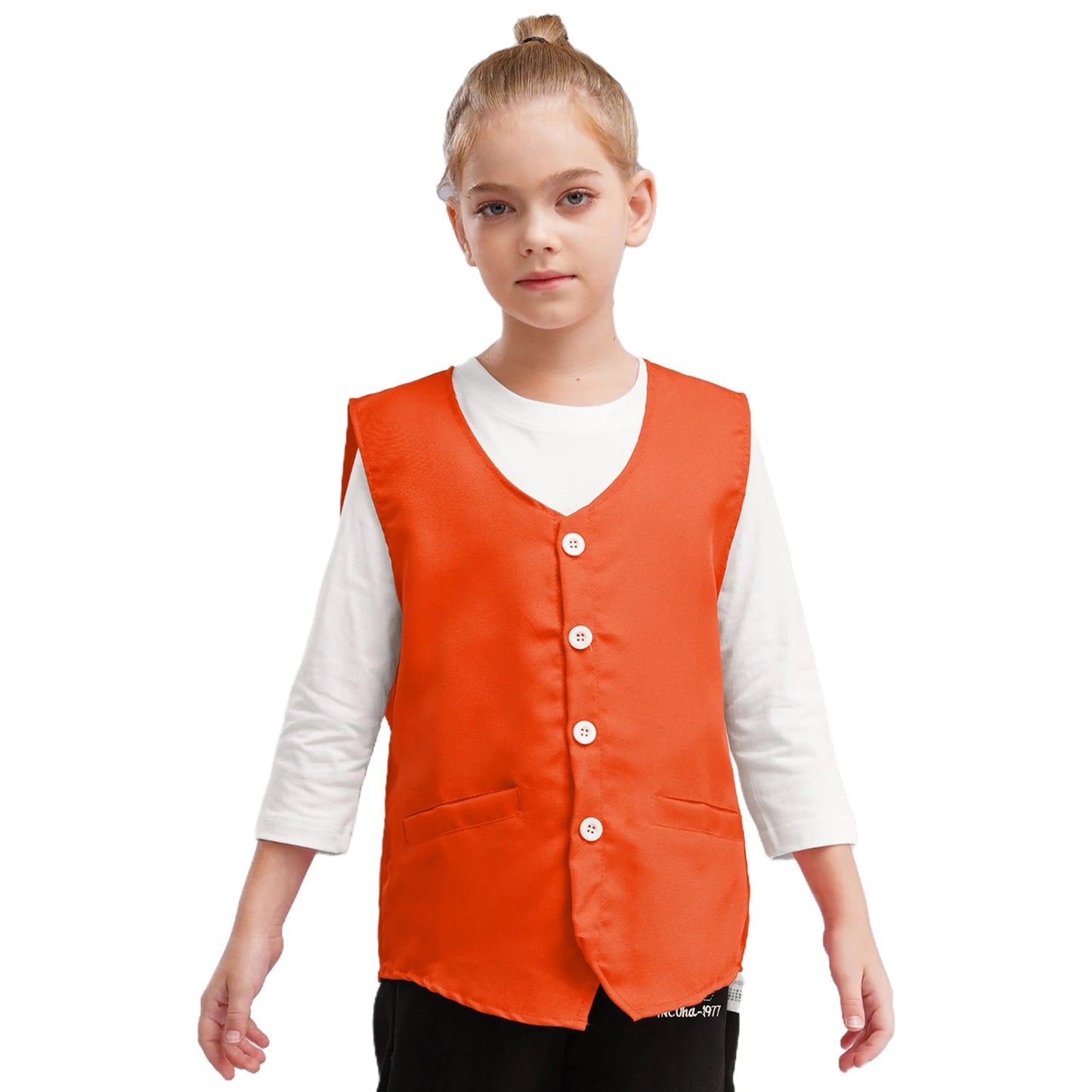 Kids Boys Girls Button Volunteer Vest Solid Color V Neck Sleeveless Waistcoat Volunteers School Camp Activities Uniform