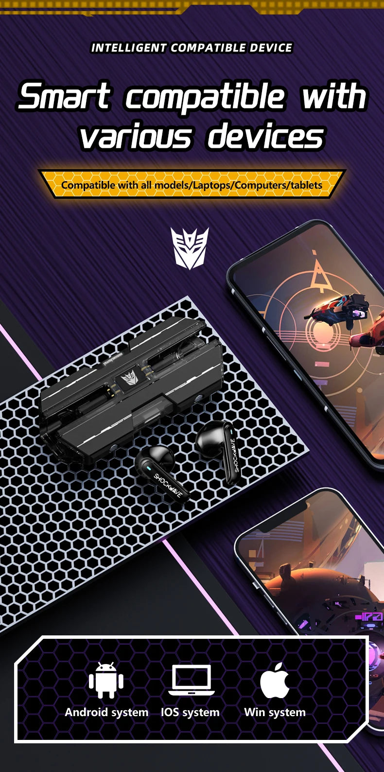 Ship From US Transformers TF-T01 Gaming Earphones Bluetooth 5.4 ENC Noise Reduction Headphones HD Call Music Earbuds Bumble Bee